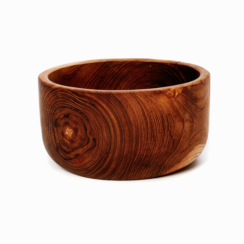 Illa Bazar Bizar Teak Root saladekom small, handgemaakte houten kom van duurzaam teakhout 20cm diameter, natuurlijke serveerschaal voor kleine salades en bijgerechten, authentieke woonaccessoire voor een sfeervolle tafel